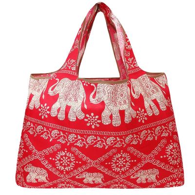 Wrapables Large Foldable Tote Nylon Reusable Grocery Bags, Regal Elephants Image 1