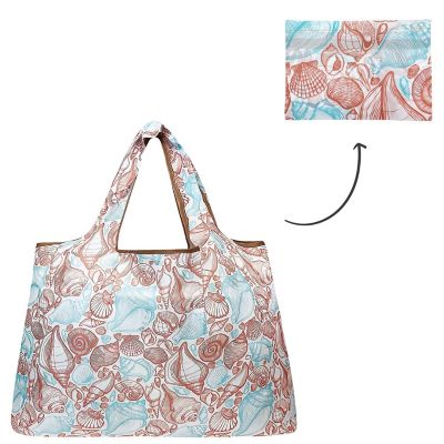 Wrapables Large Foldable Tote Nylon Reusable Grocery Bags, Seashells Image 2