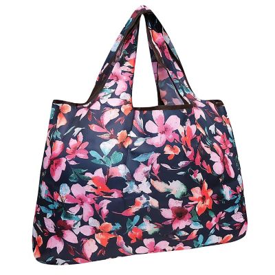 Wrapables Large Foldable Tote Nylon Reusable Grocery Bags, Tropical Flowers Image 1