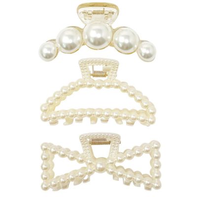 Wrapables Large Pearl Hair Claws Pearl Hair Clips Nonslip Jaw Clips Hair Styling (set of 3) Image 1