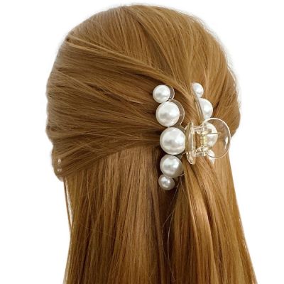 Wrapables Large Pearl Hair Claws Pearl Hair Clips Nonslip Jaw Clips Hair Styling (set of 3) Image 3