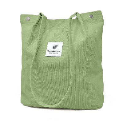 Wrapables Light Green Corduroy Tote Bag, Casual Everyday Shoulder Handbag Image 1