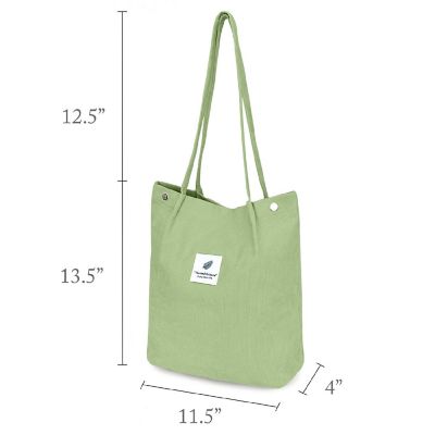 Wrapables Light Green Corduroy Tote Bag, Casual Everyday Shoulder Handbag Image 1