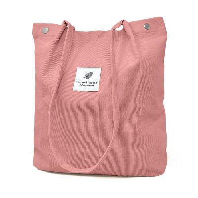 Wrapables Light Pink Corduroy Tote Bag, Casual Everyday Shoulder Handbag Image 1
