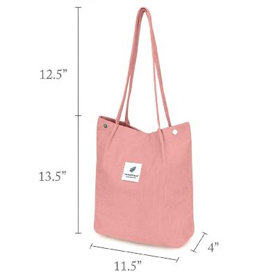 Wrapables Light Pink Corduroy Tote Bag, Casual Everyday Shoulder Handbag Image 1