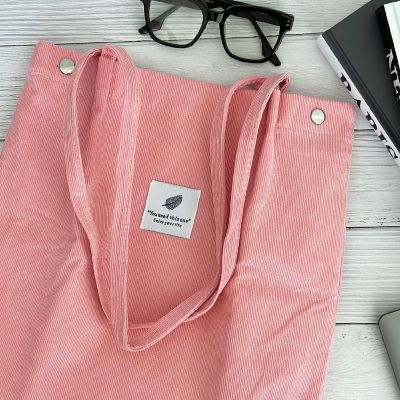 Wrapables Light Pink Corduroy Tote Bag, Casual Everyday Shoulder Handbag Image 3