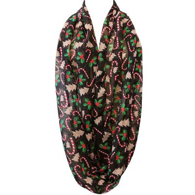 Wrapables Lightweight Winter Christmas Holiday Infinity Scarf, Candy Canes & Mistletoe Image 1