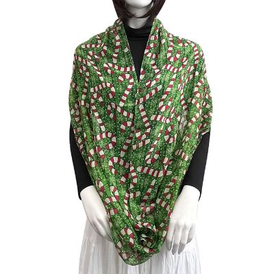 Wrapables Lightweight Winter Christmas Holiday Scarf, Candy Canes Green Image 3