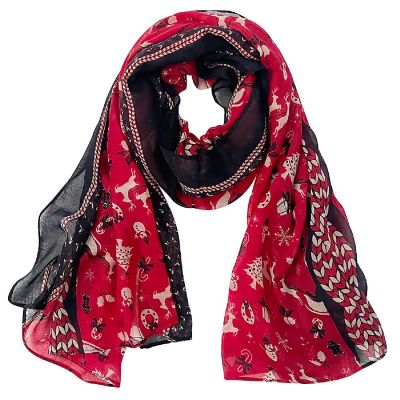 Wrapables Lightweight Winter Christmas Holiday Scarf, Reindeer & Sled Red Image 1