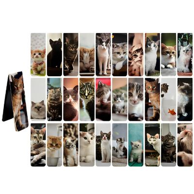 Wrapables Magnetic Bookmarks, Page Marker, Page Clips Reading Supplies (30 pcs), Playful Cats Image 1