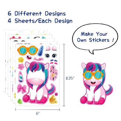 Wrapables Make Your Own Sticker Sheets, Make a Face 24 Sheets Unicorns Image 1