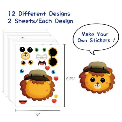 Wrapables Make Your Own Sticker Sheets, Make a Face 24 Sheets Zoo Animals Image 1