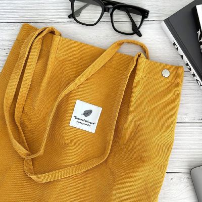 Wrapables Marigold Corduroy Tote Bag, Casual Everyday Shoulder Handbag Image 3