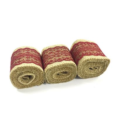 Wrapables Maroon 6 Yards Total Vintage Natural Burlap Lace Ribbon (3 Rolls) Image 1