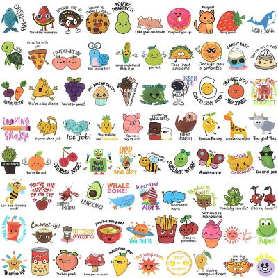 Wrapables Motivational Reward Vinyl Stickers, 8 sheets (160pcs), Food & Animals Image 1