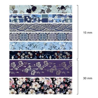 Wrapables Nature Metallic Foil Washi Tape Set (8 Rolls), Cool Blue Floral Image 2