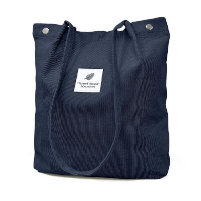 Wrapables Navy Corduroy Tote Bag, Casual Everyday Shoulder Handbag Image 1