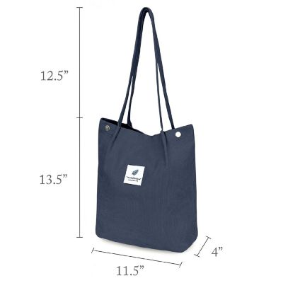 Wrapables Navy Corduroy Tote Bag, Casual Everyday Shoulder Handbag Image 1