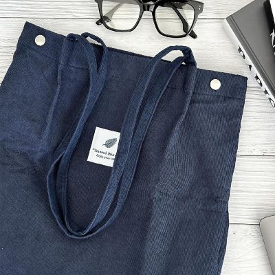 Wrapables Navy Corduroy Tote Bag, Casual Everyday Shoulder Handbag Image 3
