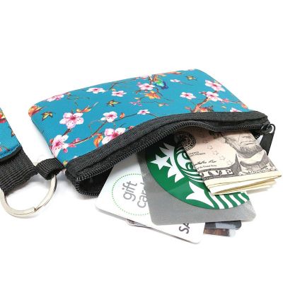 Wrapables Neoprene Mini Wristlet Wallet / Credit Card ID Holder with Lanyard, Bird & Cherry Blossom Image 2