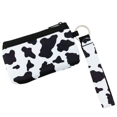Wrapables Neoprene Mini Wristlet Wallet / Credit Card ID Holder with Lanyard, Cow Print Image 1