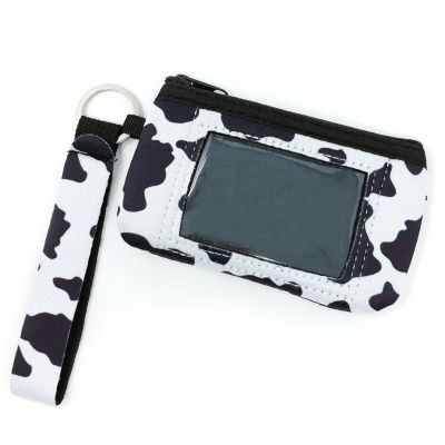 Wrapables Neoprene Mini Wristlet Wallet / Credit Card ID Holder with Lanyard, Cow Print Image 1