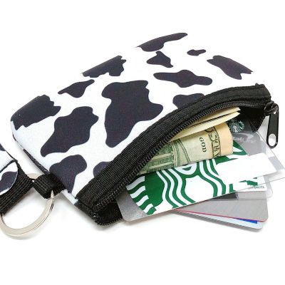 Wrapables Neoprene Mini Wristlet Wallet / Credit Card ID Holder with Lanyard, Cow Print Image 2