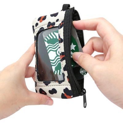 Wrapables Neoprene Mini Wristlet Wallet / Credit Card ID Holder with Lanyard, Leopard Image 3