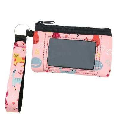 Wrapables Neoprene Mini Wristlet Wallet / Credit Card ID Holder with Lanyard, Pink Kitties Image 1