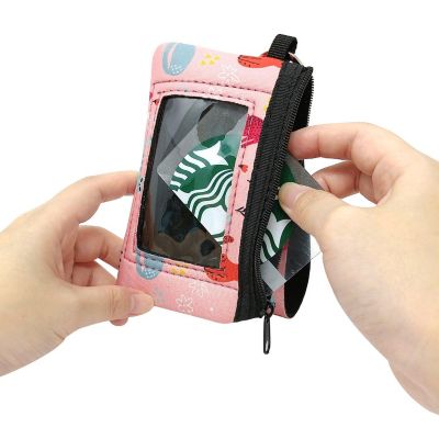 Wrapables Neoprene Mini Wristlet Wallet / Credit Card ID Holder with Lanyard, Pink Kitties Image 3