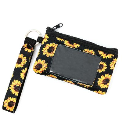 Wrapables Neoprene Mini Wristlet Wallet / Credit Card ID Holder with Lanyard, Sunflowers Image 1