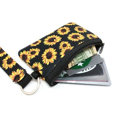 Wrapables Neoprene Mini Wristlet Wallet / Credit Card ID Holder with Lanyard, Sunflowers Image 2
