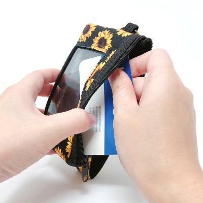 Wrapables Neoprene Mini Wristlet Wallet / Credit Card ID Holder with Lanyard, Sunflowers Image 3