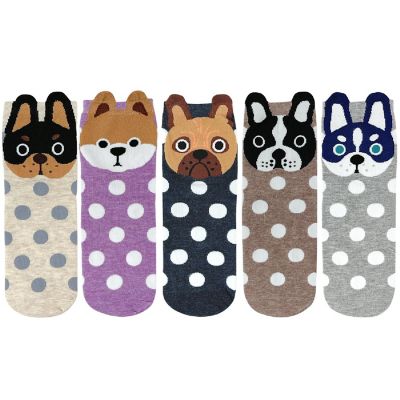 Wrapables Novelty Animal Print Crew Socks (Set of 5), Boston Terriers Image 1