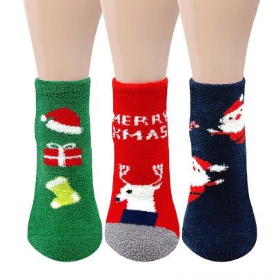 Wrapables Novelty Winter Warm Christmas Fuzzy Slipper Socks for Women (Set of 3), Merry Xmas Image 1