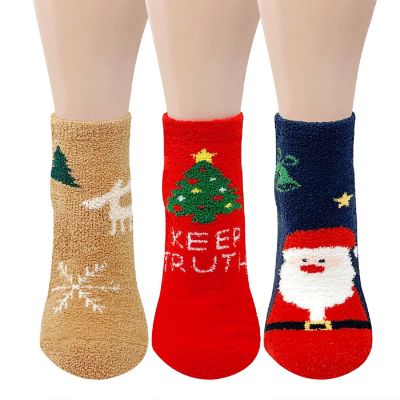 Wrapables Novelty Winter Warm Christmas Fuzzy Slipper Socks for Women (Set of 3), Santa Image 1