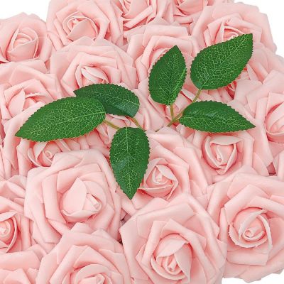 Wrapables Pink Artificial Flowers, Real Touch Latex Roses Image 1