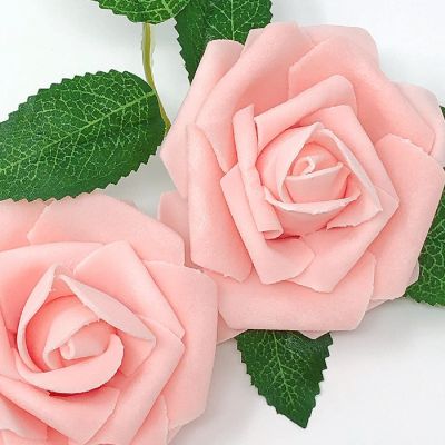 Wrapables Pink Artificial Flowers, Real Touch Latex Roses Image 2