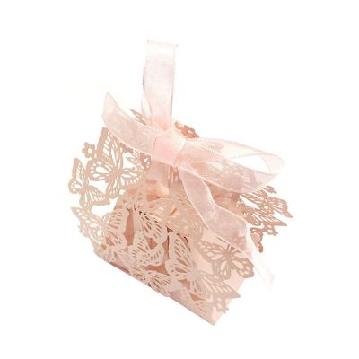 Wrapables Pink Butterflies Wedding Party Favor Boxes Gift Boxes with Ribbon (Set of 50) Image 1