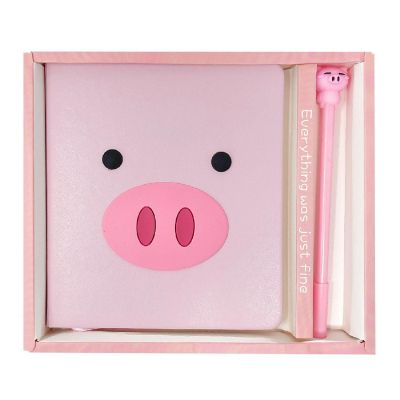 Wrapables Pink Piggy Cute Notebook Gel Pen Set, Diary Journal Gift Set Image 1