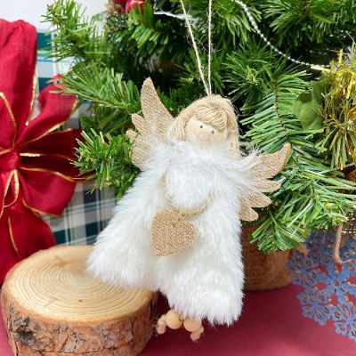 Wrapables Plush Christmas Angel Ornaments, Fairy Doll Hanging Tree Decorations (Set of 3), Pink Khaki White Image 1