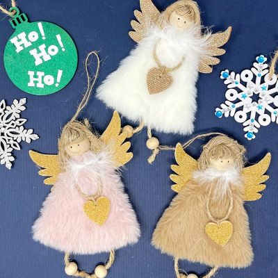 Wrapables Plush Christmas Angel Ornaments, Fairy Doll Hanging Tree Decorations (Set of 3), Pink Khaki White Image 2
