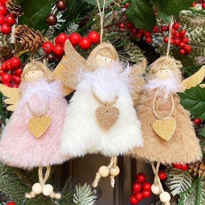 Wrapables Plush Christmas Angel Ornaments, Fairy Doll Hanging Tree Decorations (Set of 3), Pink Khaki White Image 3
