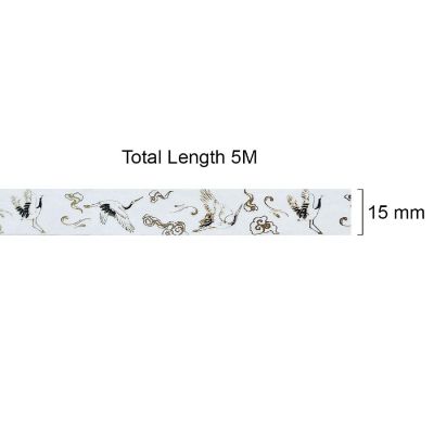Wrapables Poetic Picturesque 15mm x 5M Gold Foil Washi Masking Tape, Cranes in White Image 2