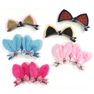 Wrapables Rabbit Ears & Cat Ears Girls Glitter Hair Clips Animal Hair Clip Hair Accessory (Set of 6) Image 1