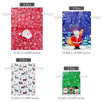 Wrapables Red & Green Aluminum Foil Holiday Drawstring Christmas Gift Bags (Set of 10) Image 1