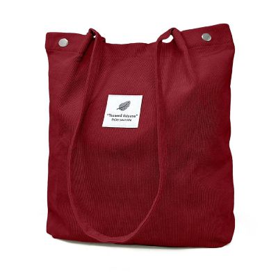 Wrapables Red Corduroy Tote Bag, Casual Everyday Shoulder Handbag Image 1