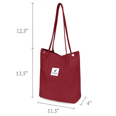 Wrapables Red Corduroy Tote Bag, Casual Everyday Shoulder Handbag Image 1