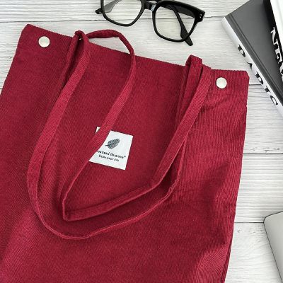 Wrapables Red Corduroy Tote Bag, Casual Everyday Shoulder Handbag Image 3