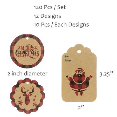 Wrapables Red Plaid Christmas Holiday Gift Tags/Kraft Paper Hang Tags with Bakers Twine and Jute String (120pcs) Image 1